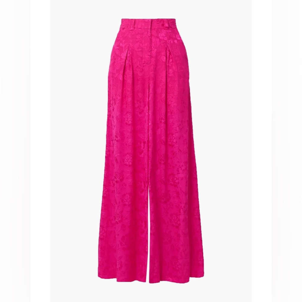 Staud Pink Serge Floral-jacquard Wide-leg Trousers